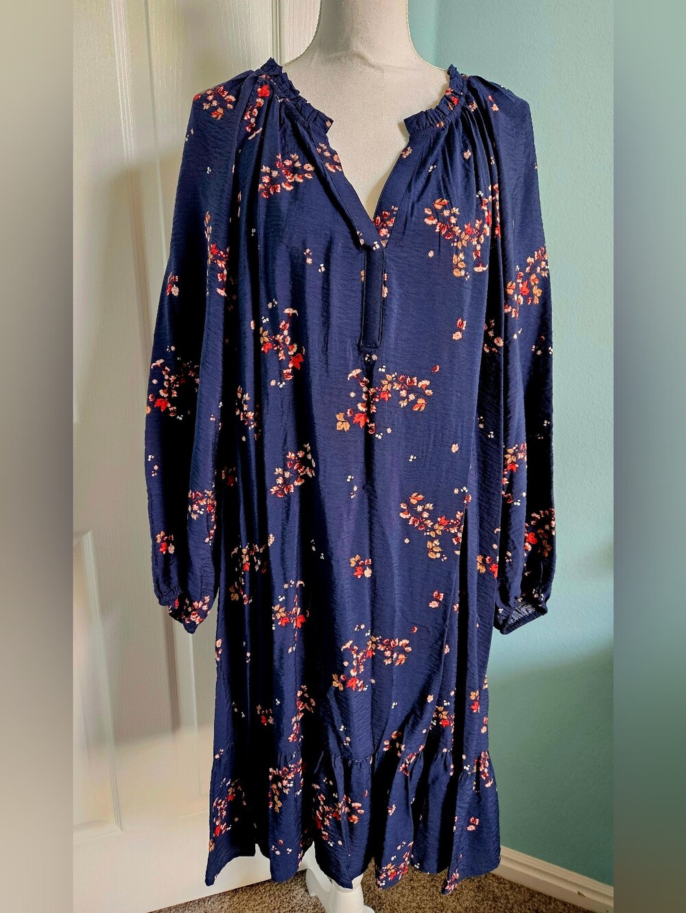 Navy Floral Peasant Dress